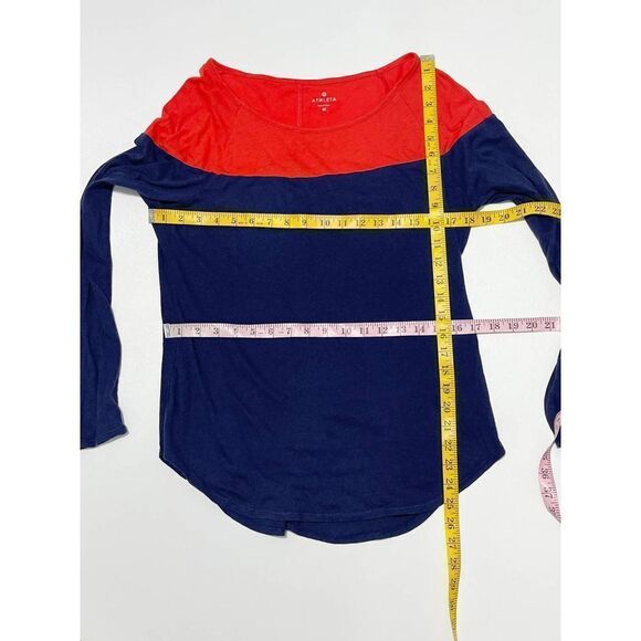 Athleta Shanti Colorblock Pullover Long Sleeve T-Shirt Scoop Neck Blue Medium - Picture 5 of 10